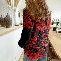 Hawaii Shaka Sign Women Casual Shirt Polynesian Pattern Red Version - Wonder Print Shop