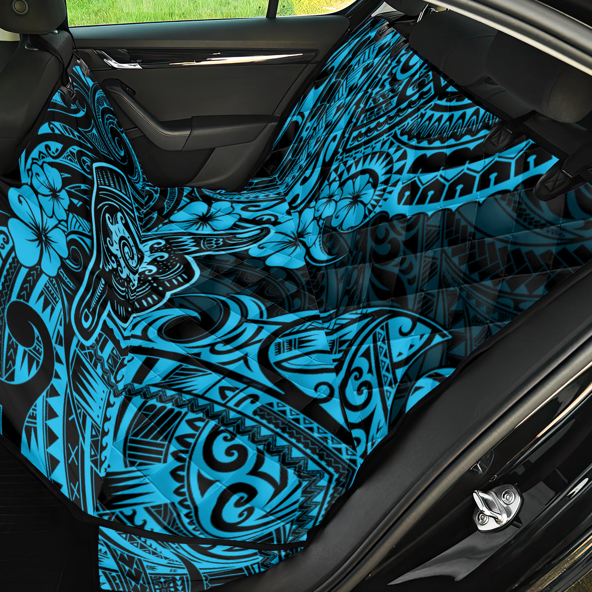 Hawaii Shaka Sign Back Car Seat Cover Polynesian Pattern Sky Blue Version - Wonder Print Shop