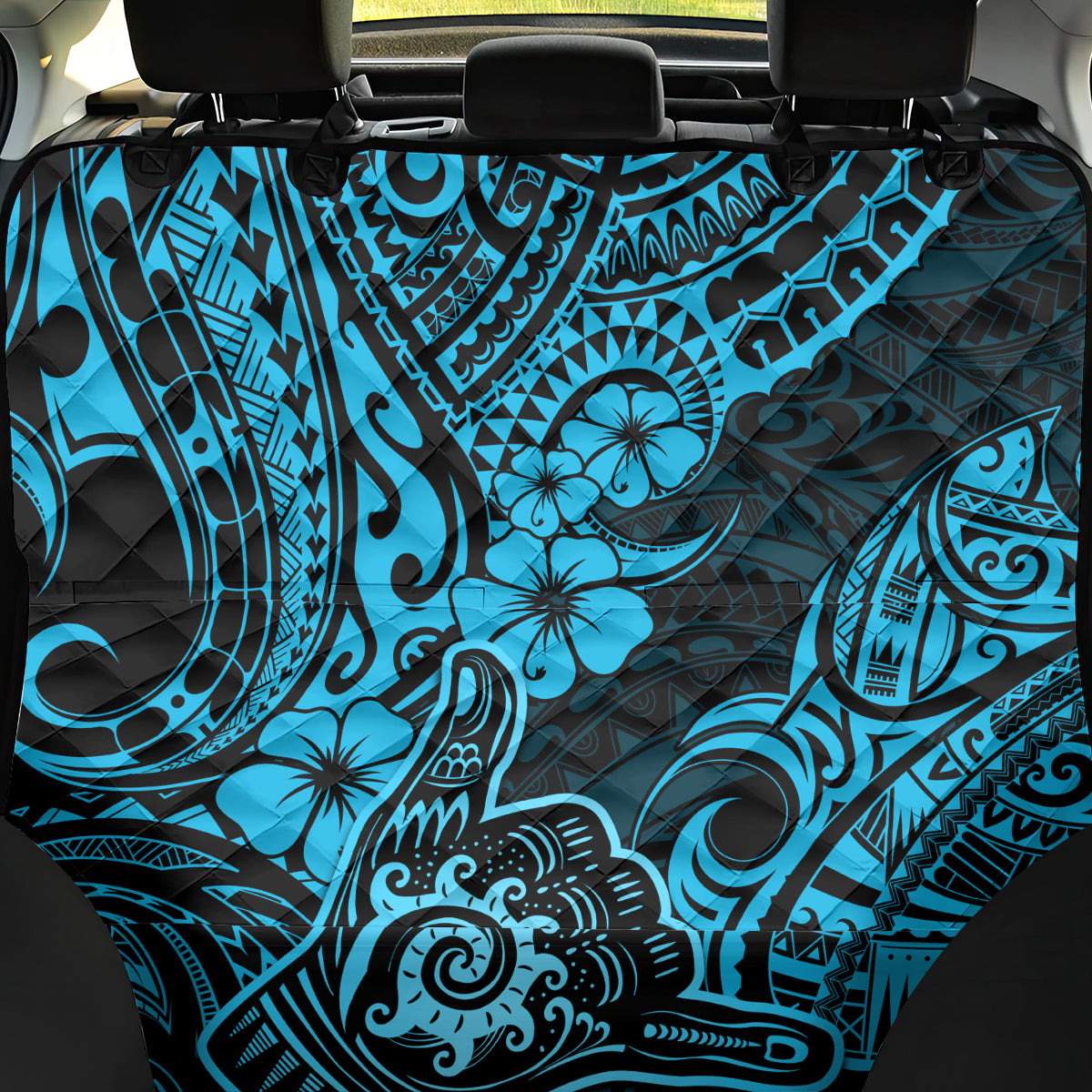 Hawaii Shaka Sign Back Car Seat Cover Polynesian Pattern Sky Blue Version - Wonder Print Shop