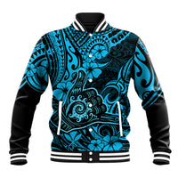 Hawaii Shaka Sign Baseball Jacket Polynesian Pattern Sky Blue Version - Wonder Print Shop