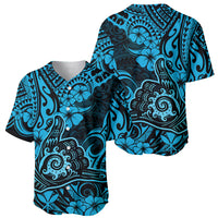 Hawaii Shaka Sign Baseball Jersey Polynesian Pattern Sky Blue Version - Wonder Print Shop
