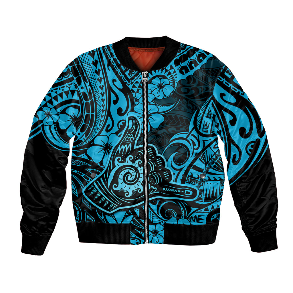 Hawaii Shaka Sign Bomber Jacket Polynesian Pattern Sky Blue Version - Wonder Print Shop