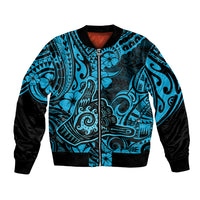 Hawaii Shaka Sign Bomber Jacket Polynesian Pattern Sky Blue Version - Wonder Print Shop