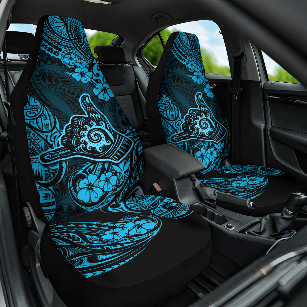 Hawaii Shaka Sign Car Seat Cover Polynesian Pattern Sky Blue Version - Wonder Print Shop