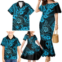 Hawaii Shaka Sign Family Matching Mermaid Dress and Hawaiian Shirt Polynesian Pattern Sky Blue Version - Wonder Print Shop