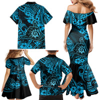 Hawaii Shaka Sign Family Matching Mermaid Dress and Hawaiian Shirt Polynesian Pattern Sky Blue Version - Wonder Print Shop