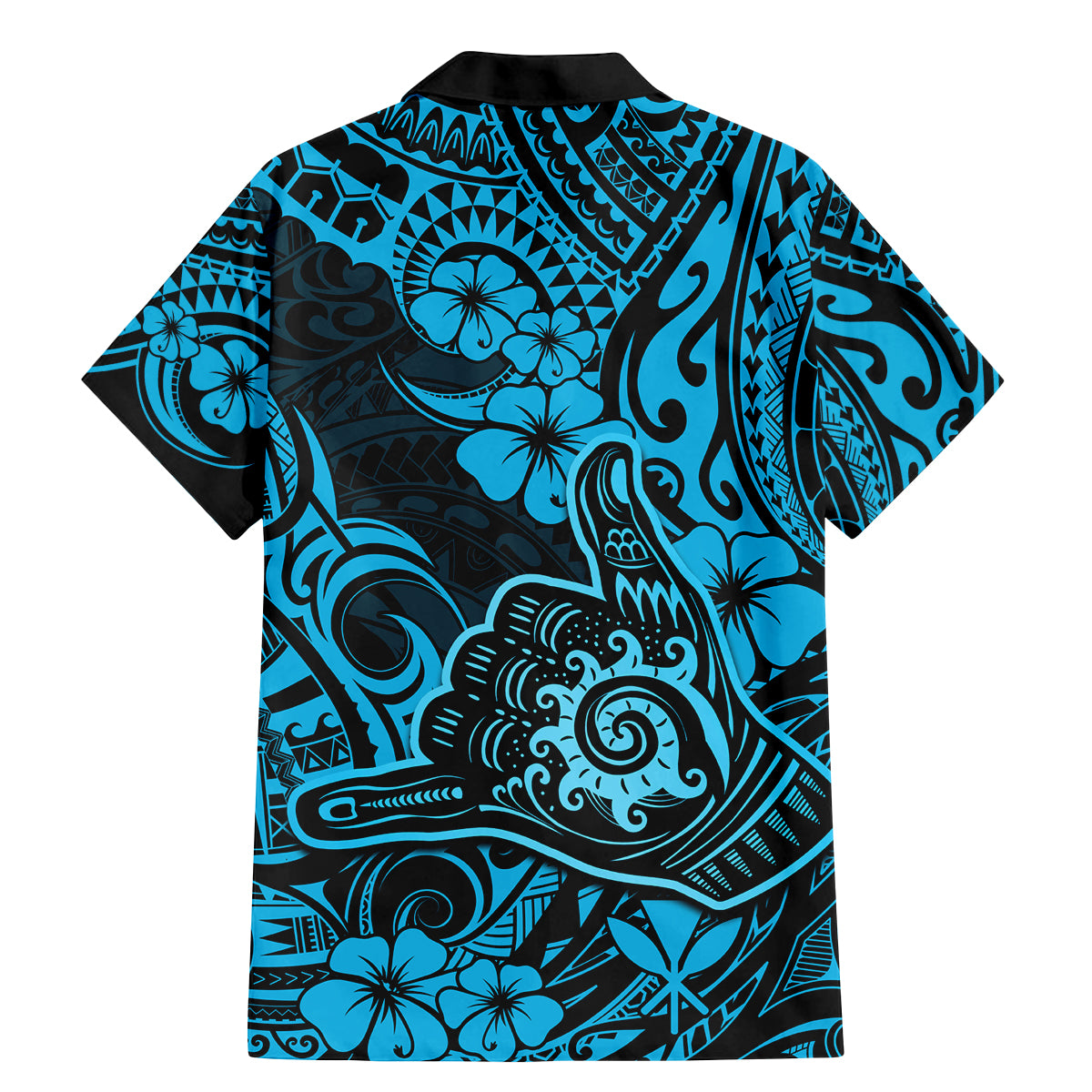 Hawaii Shaka Sign Family Matching Mermaid Dress and Hawaiian Shirt Polynesian Pattern Sky Blue Version - Wonder Print Shop