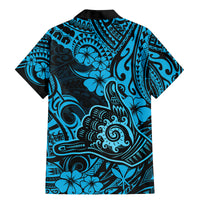 Hawaii Shaka Sign Family Matching Mermaid Dress and Hawaiian Shirt Polynesian Pattern Sky Blue Version - Wonder Print Shop