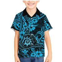 Hawaii Shaka Sign Family Matching Mermaid Dress and Hawaiian Shirt Polynesian Pattern Sky Blue Version - Wonder Print Shop