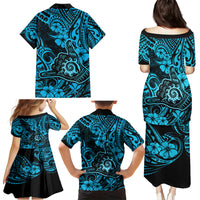 Hawaii Shaka Sign Family Matching Puletasi Dress and Hawaiian Shirt Polynesian Pattern Sky Blue Version - Wonder Print Shop