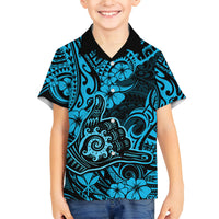 Hawaii Shaka Sign Family Matching Summer Maxi Dress and Hawaiian Shirt Polynesian Pattern Sky Blue Version - Wonder Print Shop