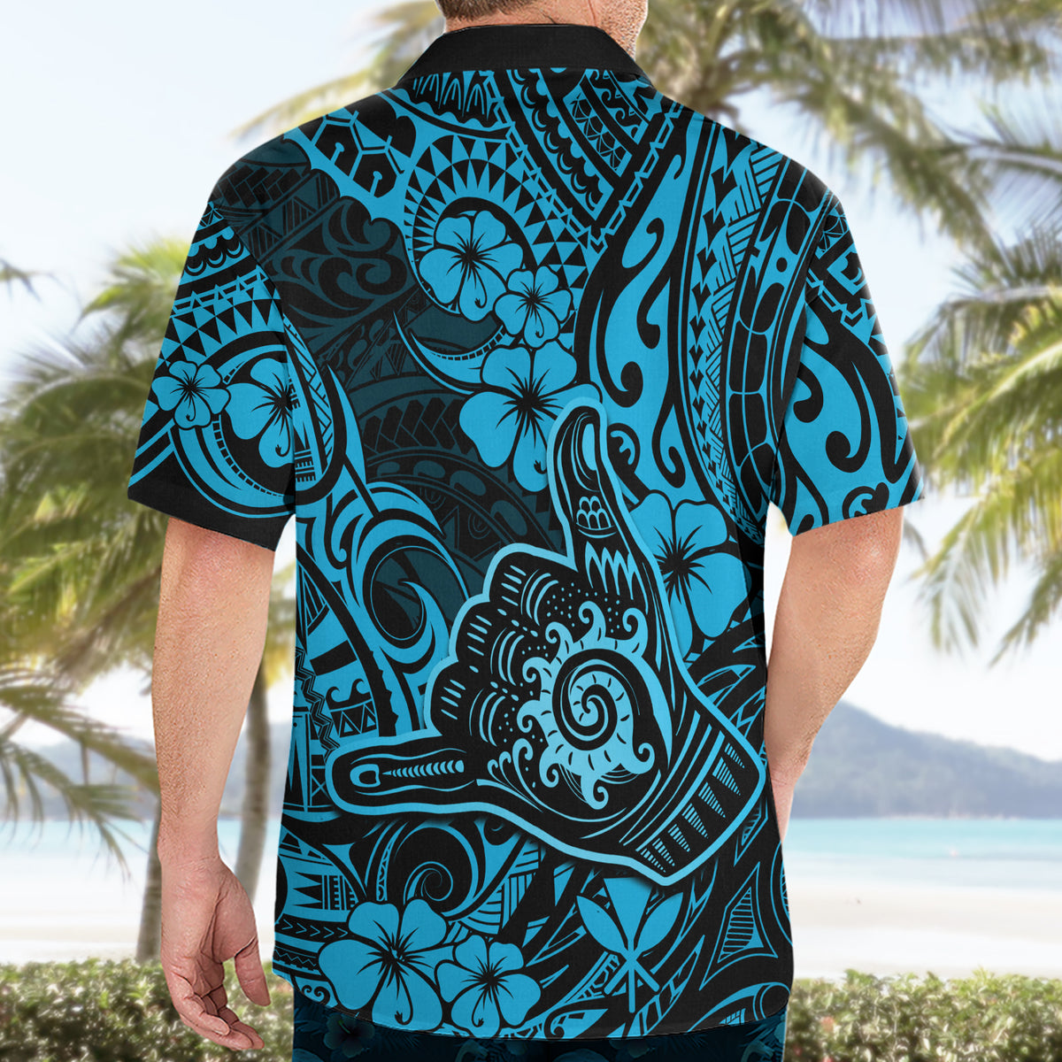 Hawaii Shaka Sign Hawaiian Shirt Polynesian Pattern Sky Blue Version - Wonder Print Shop