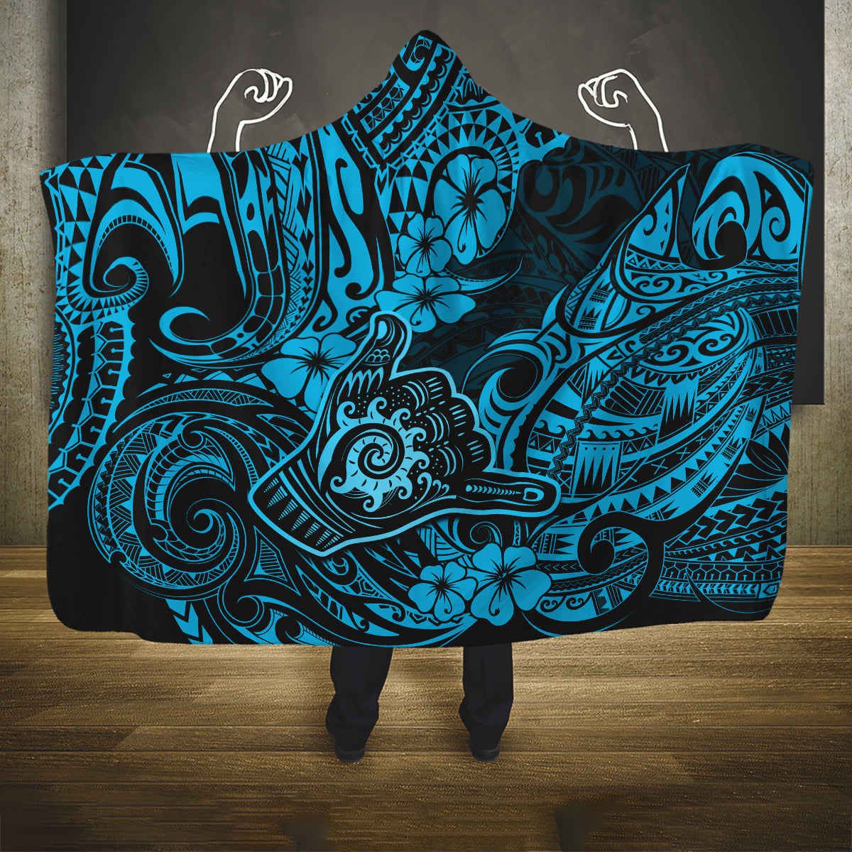 hawaii-shaka-sign-hooded-blanket-polynesian-pattern-sky-blue-version