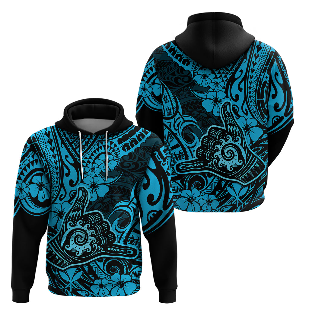 Hawaii Shaka Sign Hoodie Polynesian Pattern Sky Blue Version - Wonder Print Shop