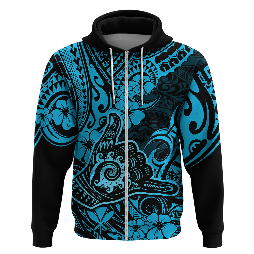 Hawaii Shaka Sign Hoodie Polynesian Pattern Sky Blue Version - Wonder Print Shop