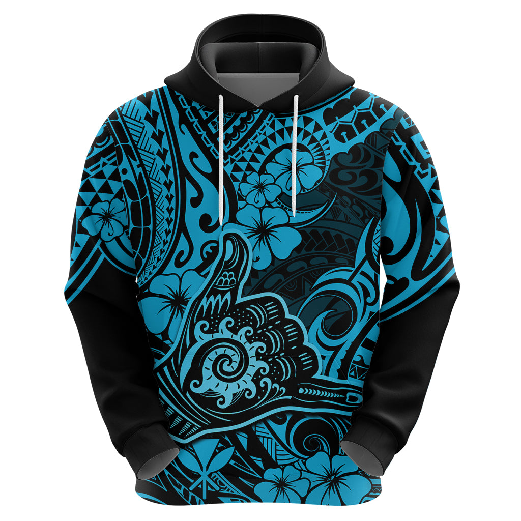 Hawaii Shaka Sign Hoodie Polynesian Pattern Sky Blue Version - Wonder Print Shop
