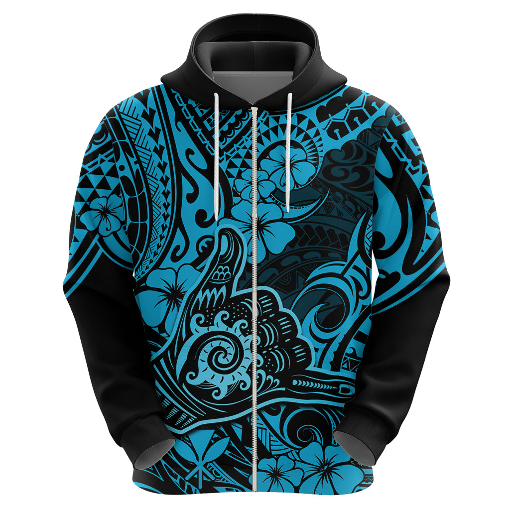 Hawaii Shaka Sign Hoodie Polynesian Pattern Sky Blue Version - Wonder Print Shop