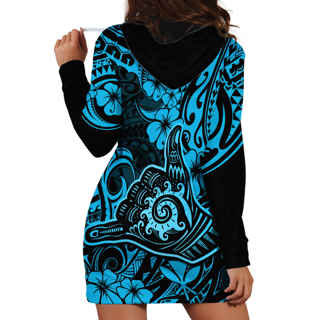 Hawaii Shaka Sign Hoodie Dress Polynesian Pattern Sky Blue Version - Wonder Print Shop