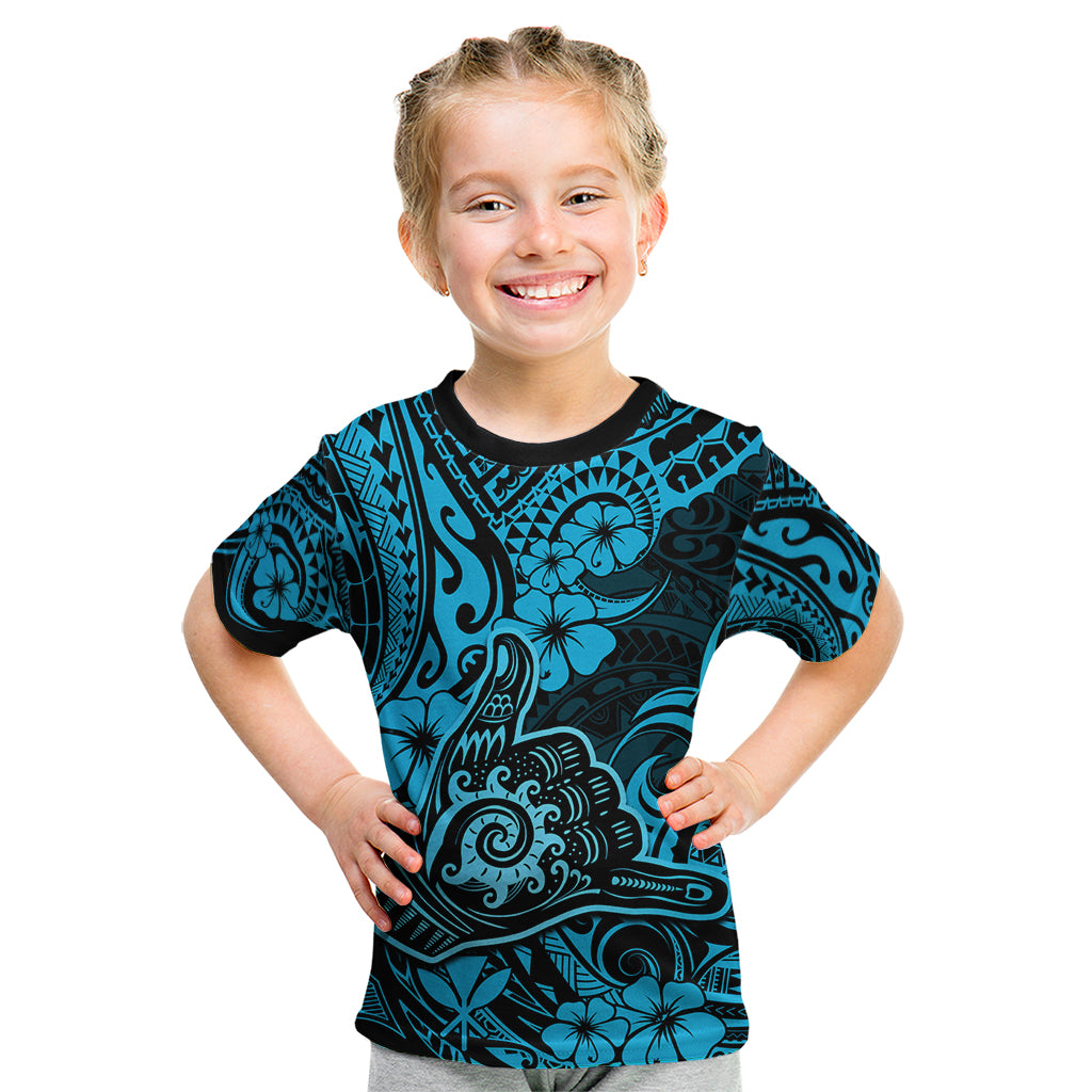 Hawaii Shaka Sign Kid T Shirt Polynesian Pattern Sky Blue Version - Wonder Print Shop