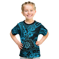 Hawaii Shaka Sign Kid T Shirt Polynesian Pattern Sky Blue Version - Wonder Print Shop