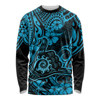 Hawaii Shaka Sign Long Sleeve Shirt Polynesian Pattern Sky Blue Version - Wonder Print Shop