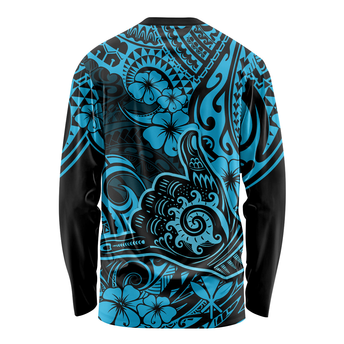 Hawaii Shaka Sign Long Sleeve Shirt Polynesian Pattern Sky Blue Version - Wonder Print Shop