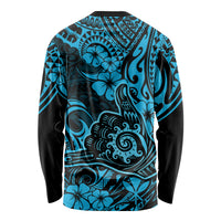 Hawaii Shaka Sign Long Sleeve Shirt Polynesian Pattern Sky Blue Version - Wonder Print Shop
