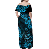 Hawaii Shaka Sign Off Shoulder Maxi Dress Polynesian Pattern Sky Blue Version - Wonder Print Shop