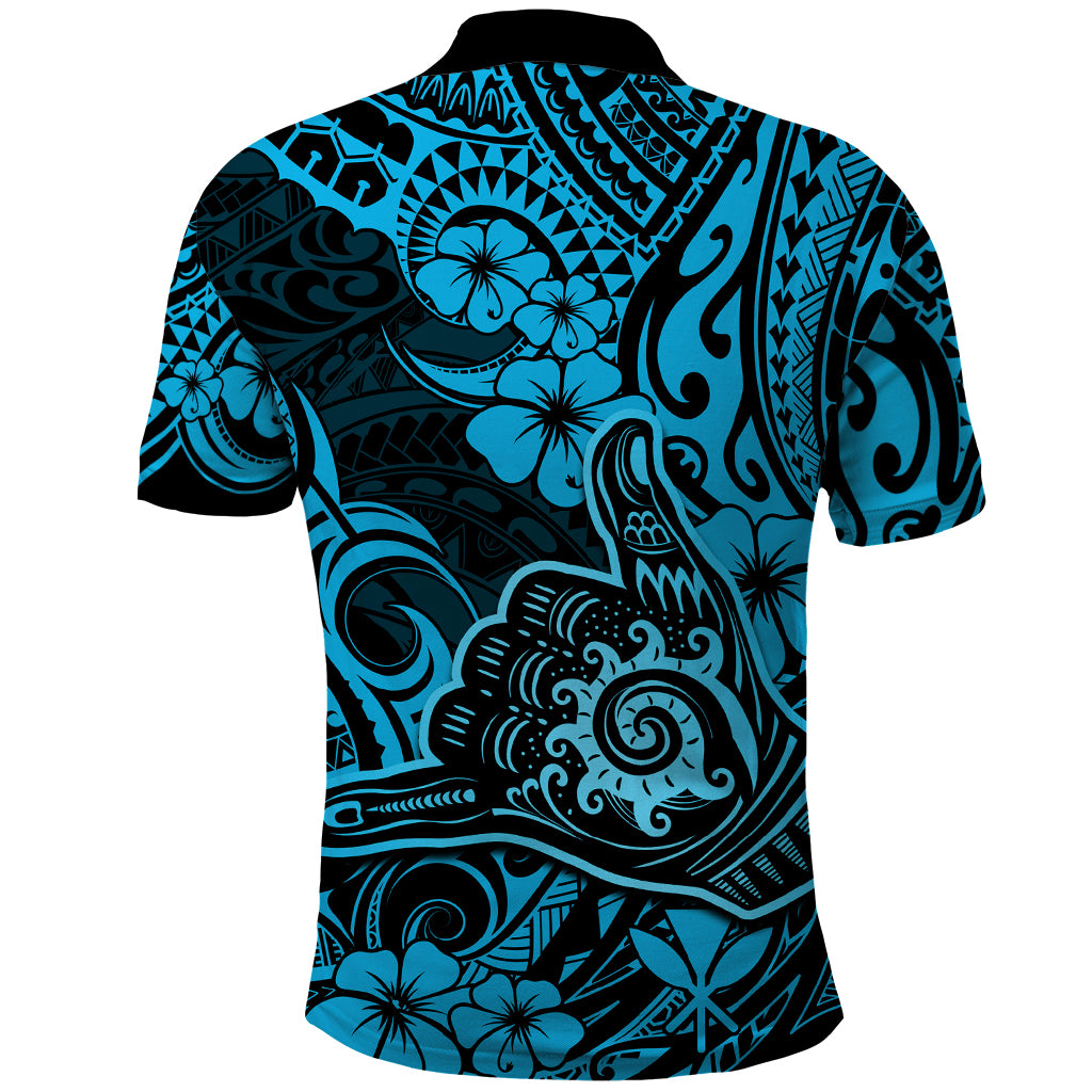 Hawaii Shaka Sign Polo Shirt Polynesian Pattern Sky Blue Version - Wonder Print Shop