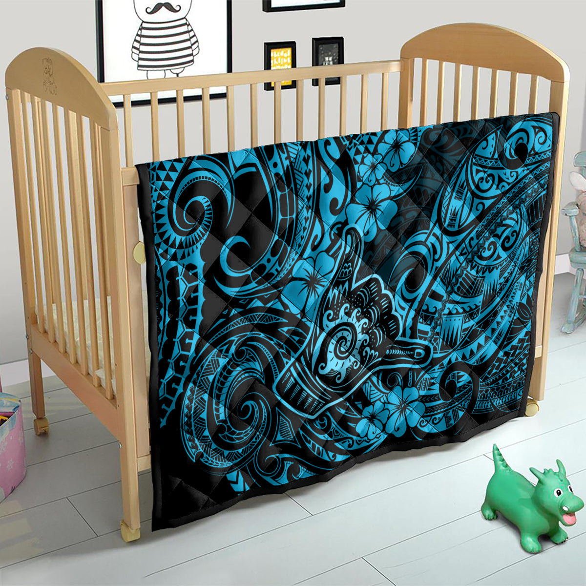 Hawaii Shaka Sign Quilt Polynesian Pattern Sky Blue Version - Wonder Print Shop