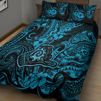 Hawaii Shaka Sign Quilt Bed Set Polynesian Pattern Sky Blue Version - Wonder Print Shop