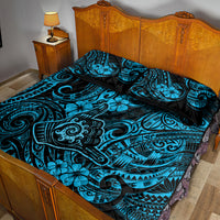 Hawaii Shaka Sign Quilt Bed Set Polynesian Pattern Sky Blue Version - Wonder Print Shop