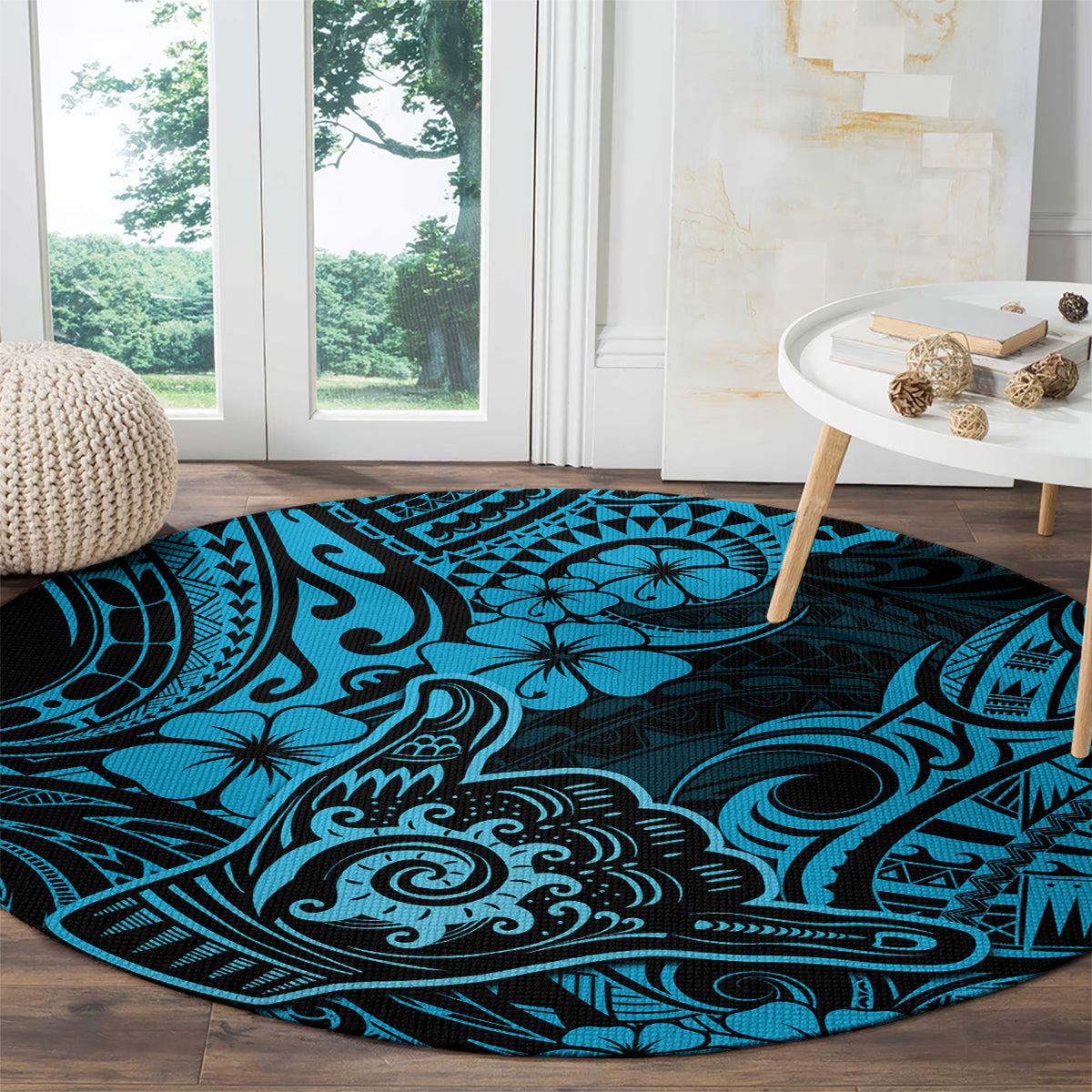 hawaii-shaka-sign-round-carpet-polynesian-pattern-sky-blue-version