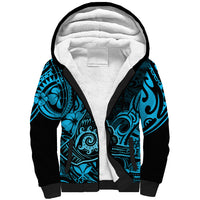 Hawaii Shaka Sign Sherpa Hoodie Polynesian Pattern Sky Blue Version - Wonder Print Shop