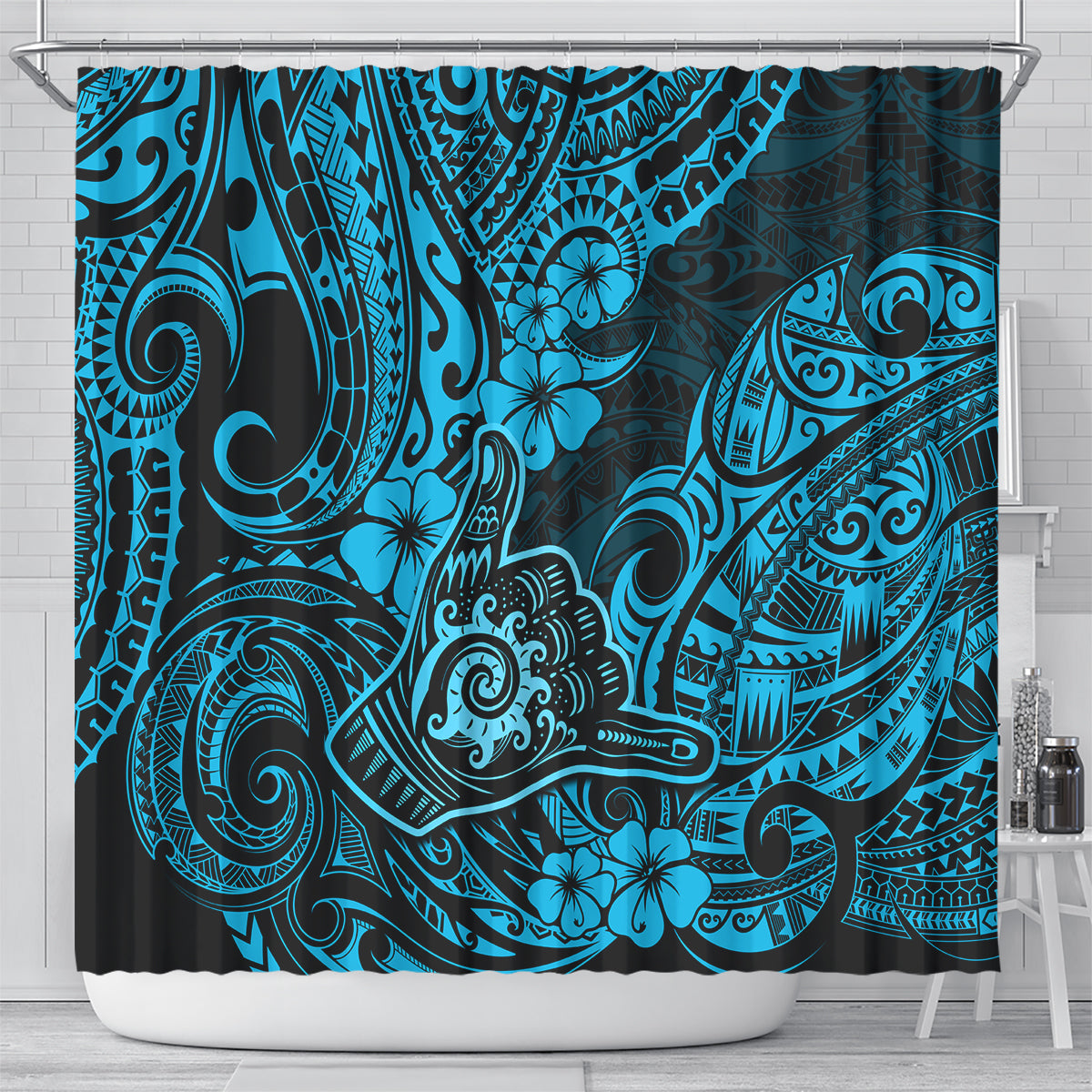 hawaii-shaka-sign-shower-curtain-polynesian-pattern-sky-blue-version