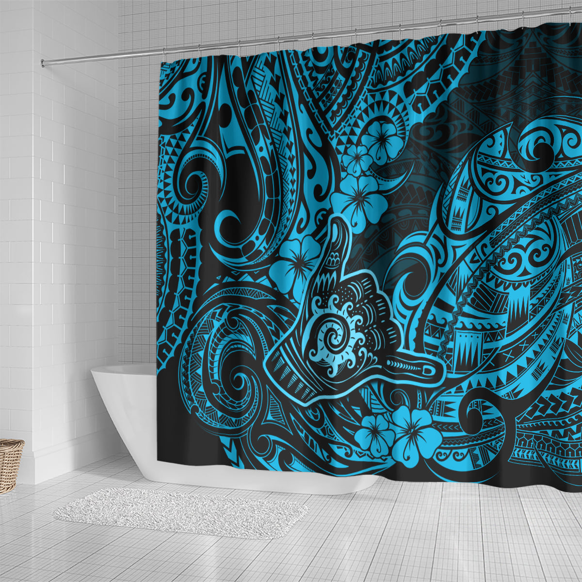 hawaii-shaka-sign-shower-curtain-polynesian-pattern-sky-blue-version
