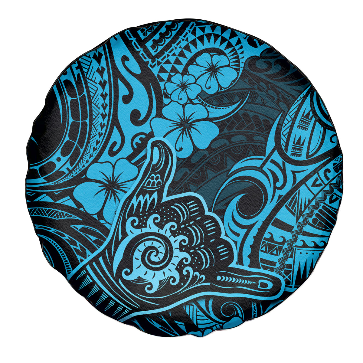 Hawaii Shaka Sign Spare Tire Cover Polynesian Pattern Sky Blue Version - Wonder Print Shop