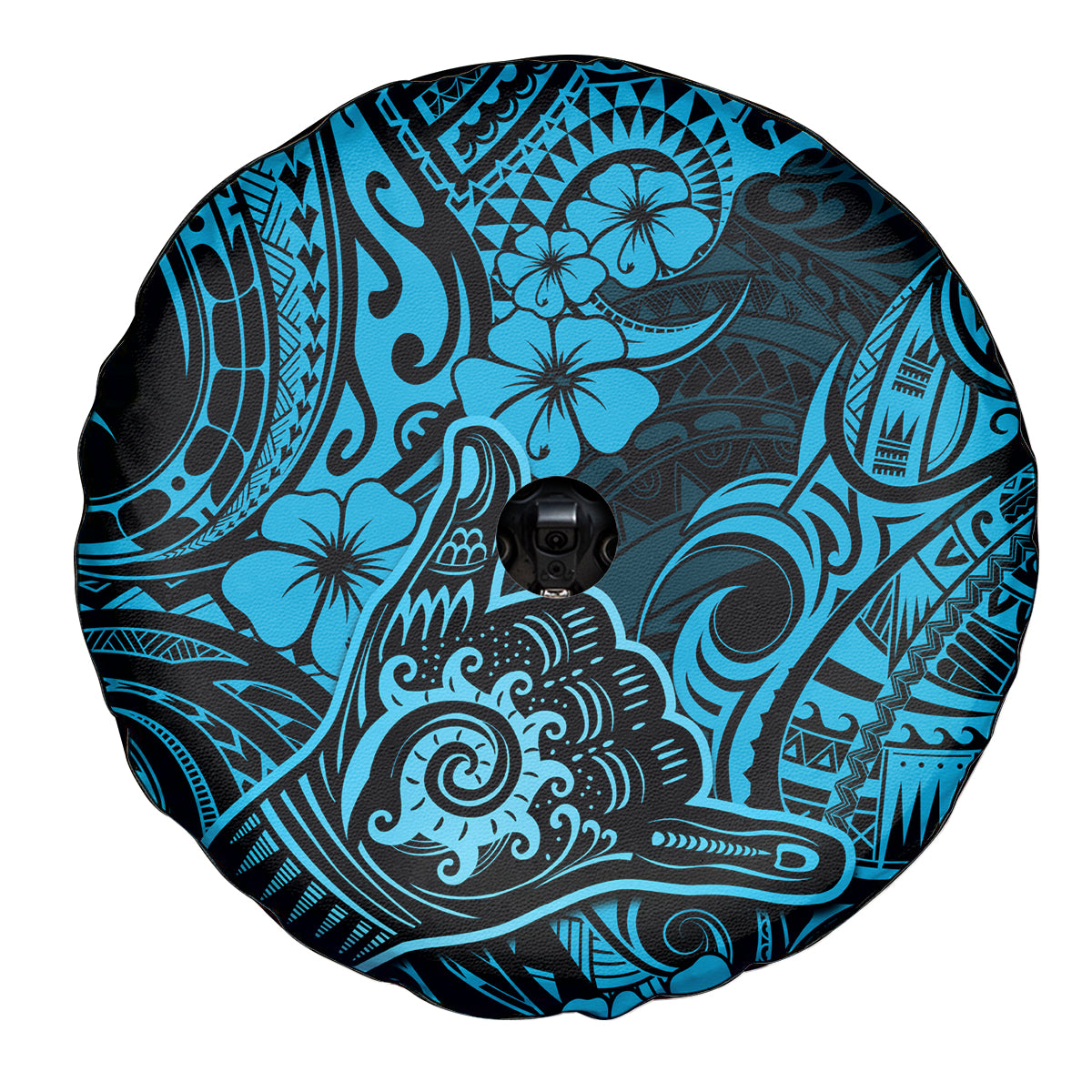 Hawaii Shaka Sign Spare Tire Cover Polynesian Pattern Sky Blue Version - Wonder Print Shop