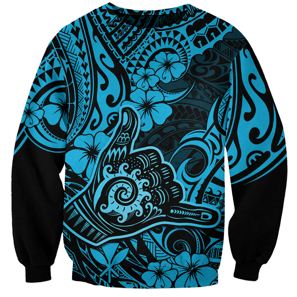 Hawaii Shaka Sign Sweatshirt Polynesian Pattern Sky Blue Version - Wonder Print Shop
