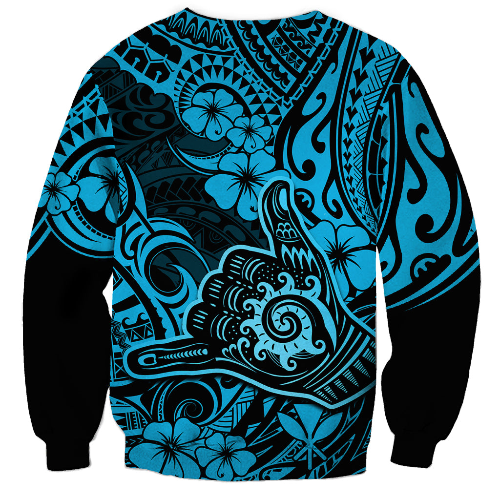 Hawaii Shaka Sign Sweatshirt Polynesian Pattern Sky Blue Version - Wonder Print Shop