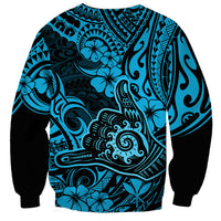 Hawaii Shaka Sign Sweatshirt Polynesian Pattern Sky Blue Version - Wonder Print Shop