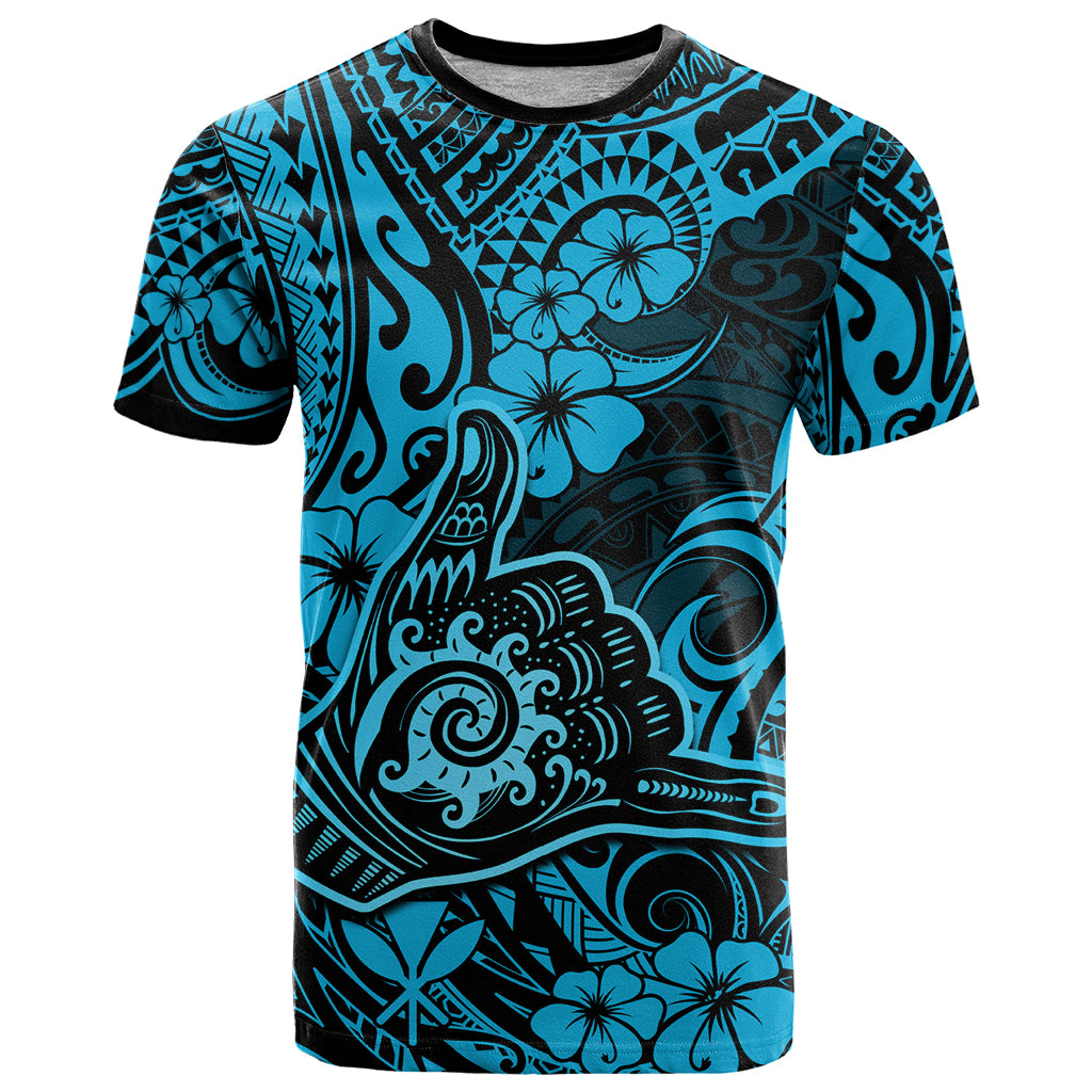 Hawaii Shaka Sign T Shirt Polynesian Pattern Sky Blue Version - Wonder Print Shop