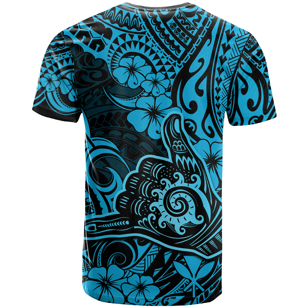 Hawaii Shaka Sign T Shirt Polynesian Pattern Sky Blue Version - Wonder Print Shop