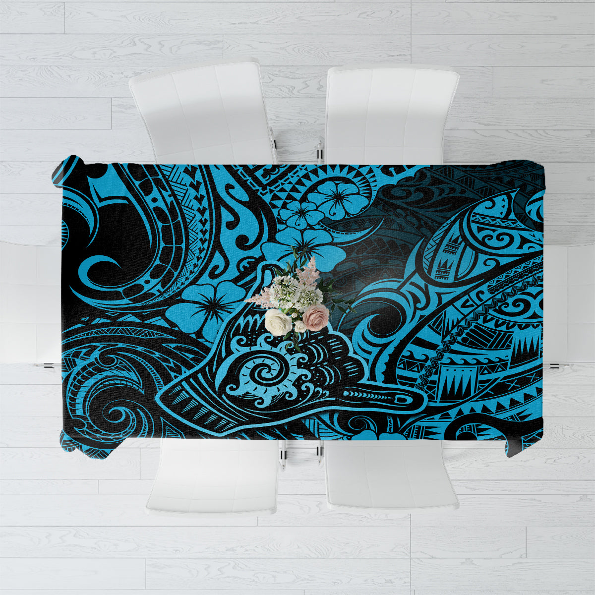 Hawaii Shaka Sign Tablecloth Polynesian Pattern Sky Blue Version - Wonder Print Shop