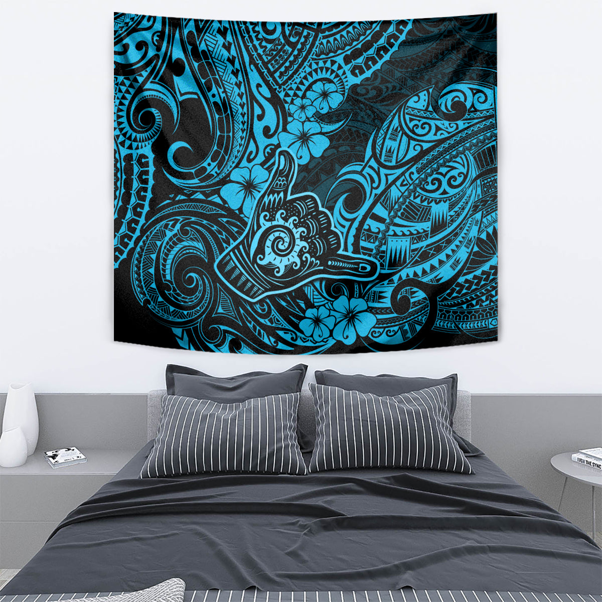 Hawaii Shaka Sign Tapestry Polynesian Pattern Sky Blue Version - Wonder Print Shop