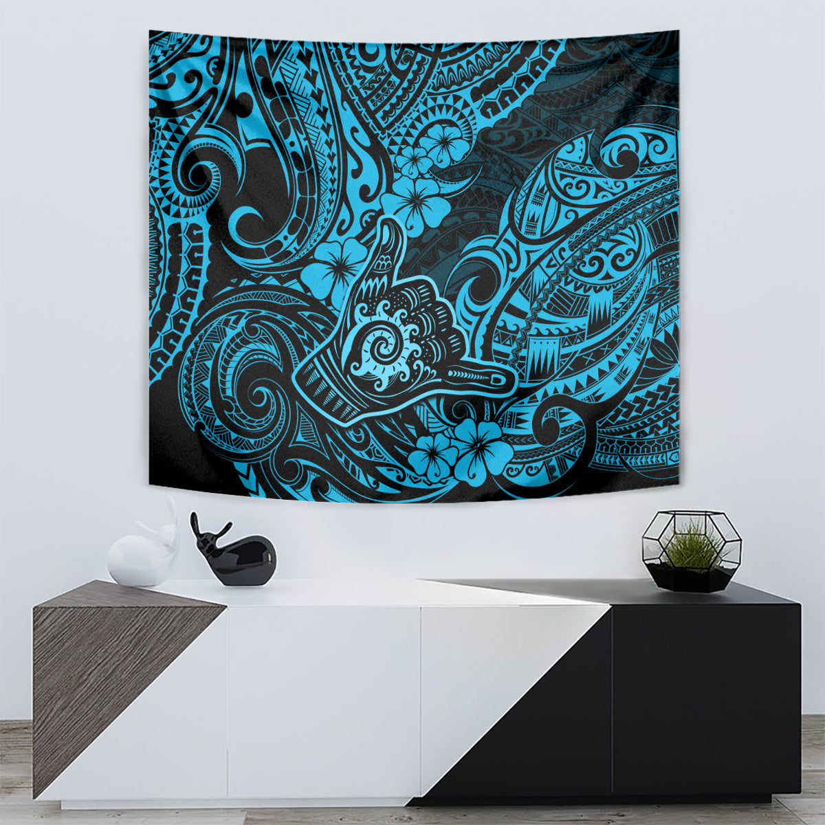 Hawaii Shaka Sign Tapestry Polynesian Pattern Sky Blue Version - Wonder Print Shop