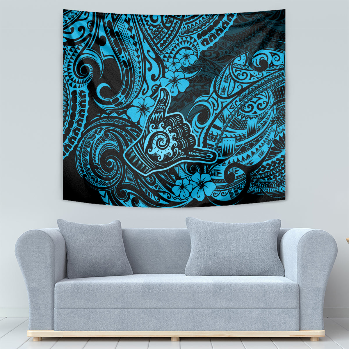 Hawaii Shaka Sign Tapestry Polynesian Pattern Sky Blue Version - Wonder Print Shop