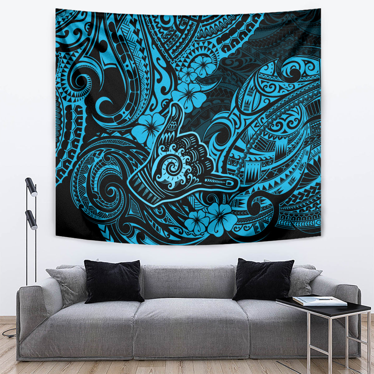 Hawaii Shaka Sign Tapestry Polynesian Pattern Sky Blue Version - Wonder Print Shop