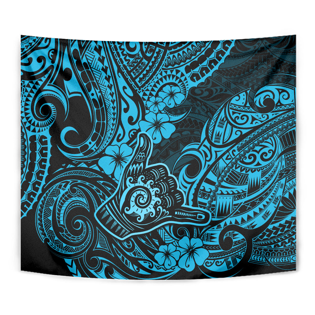 Hawaii Shaka Sign Tapestry Polynesian Pattern Sky Blue Version - Wonder Print Shop