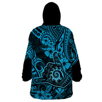Hawaii Shaka Sign Wearable Blanket Hoodie Polynesian Pattern Sky Blue Version - Wonder Print Shop